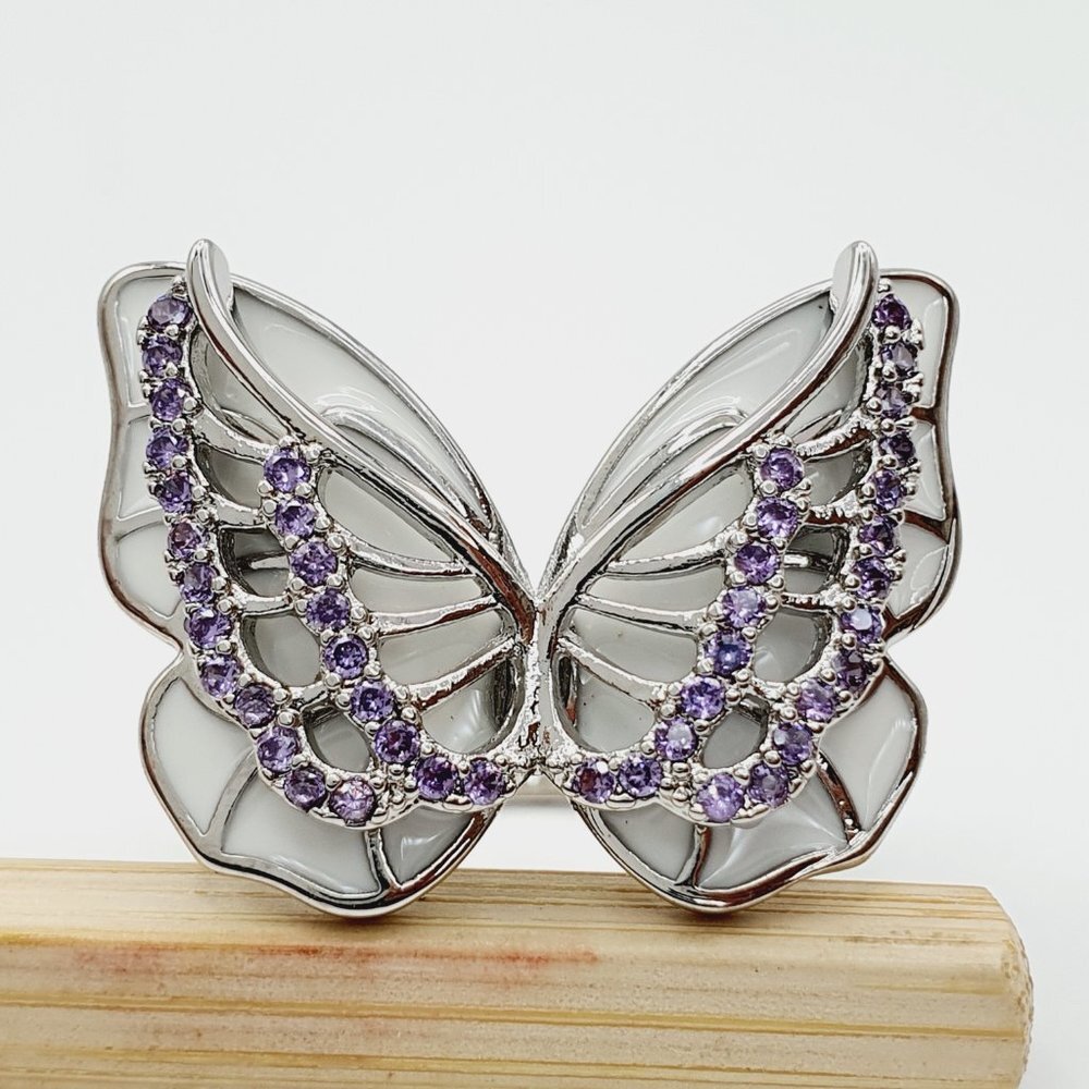 🎁Sweet White Butterfly Anillos Silver Plated Ring for Women/ UNVN12339 - Picture 15 of 15